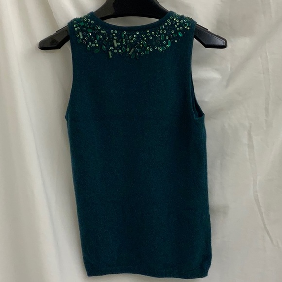 100% Cashmere Cardigan and Matching Tee with Jeweled Necklines in Pine Green S-M - Picture 8 of 16
